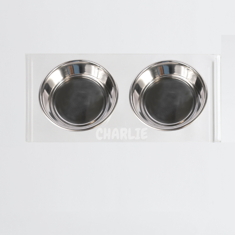 Personalized Double Feeder with Silver Bowls | Options