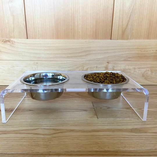 Small Clear Double Pet Bowl Feeder with Silver Bowls | Options