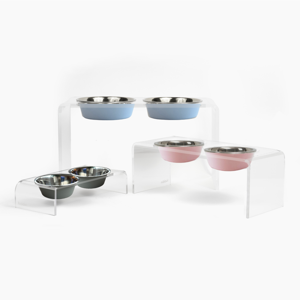 Clear Double Pet Bowl Feeder with 2 Tone Bowls | Options