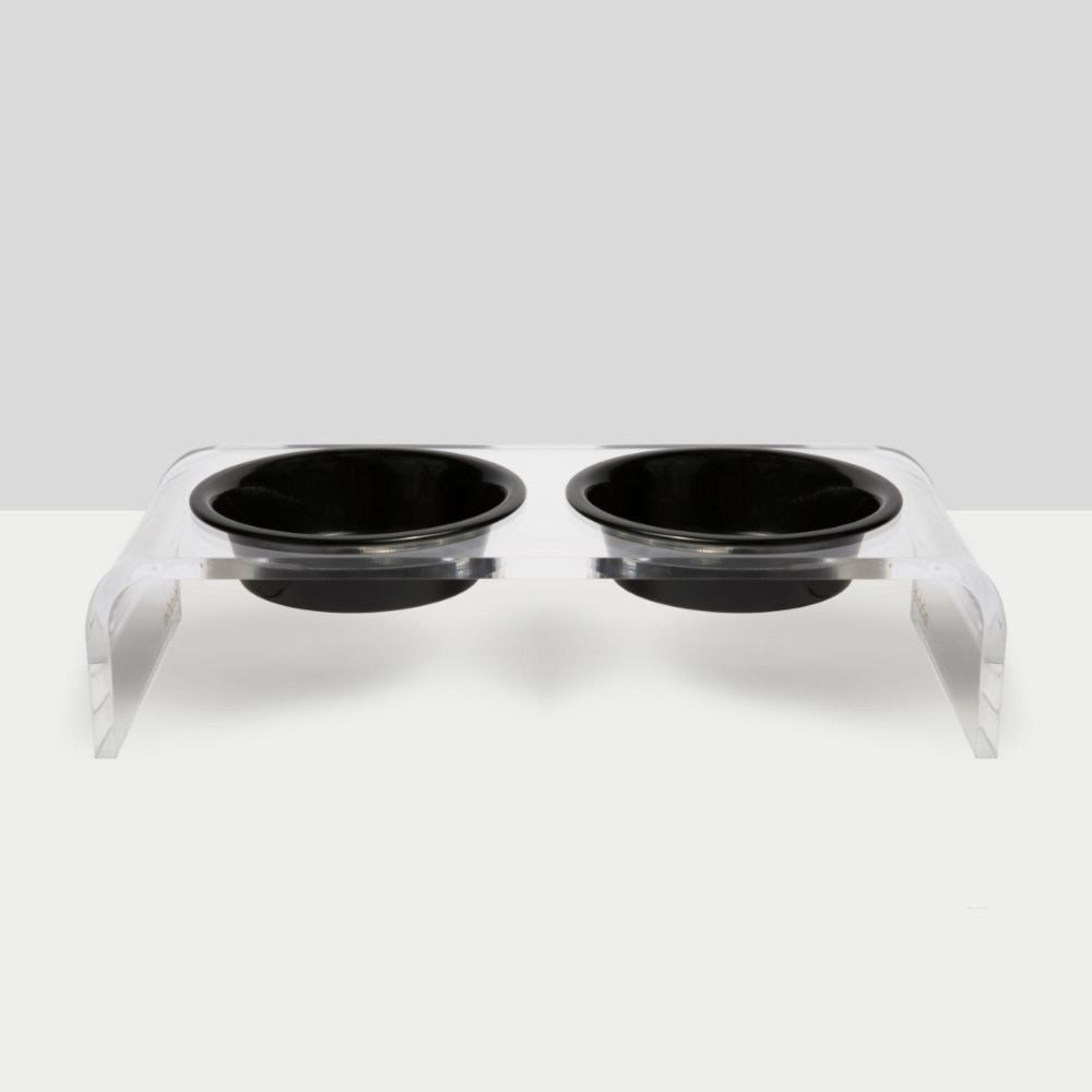 Small Clear Double Pet Bowl Feeder with Color Bowls | Options