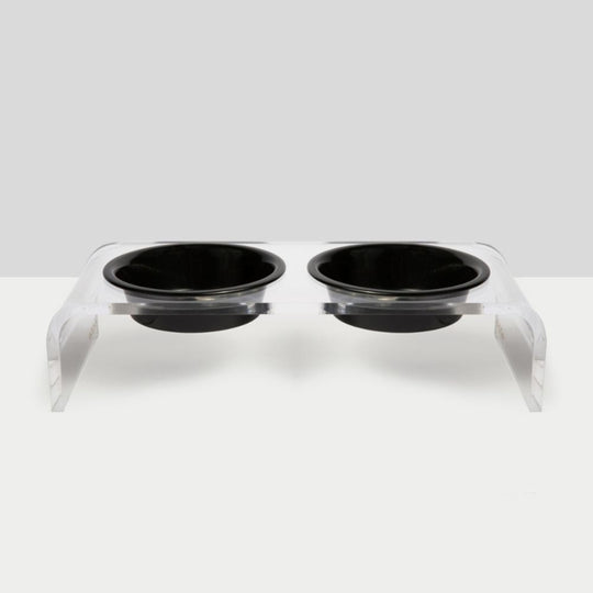 Small Clear Double Pet Bowl Feeder with Color Bowls | Options