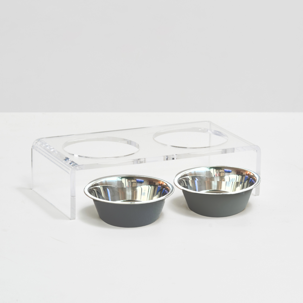 Clear Double Pet Bowl Feeder with 2 Tone Bowls | Options