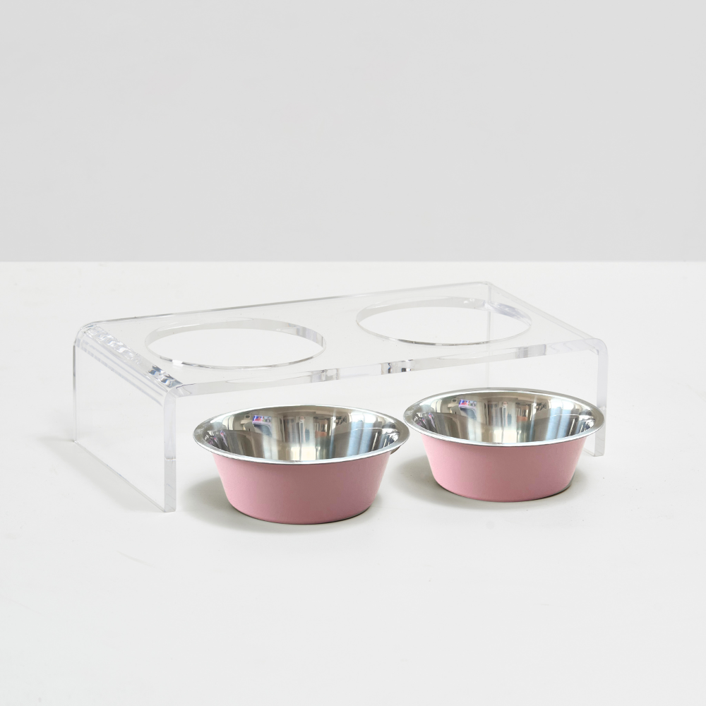 Clear Double Pet Bowl Feeder with 2 Tone Bowls | Options