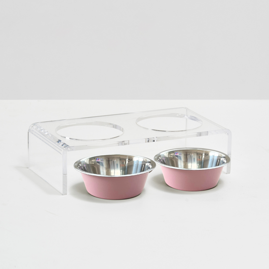 Clear Double Pet Bowl Feeder with 2 Tone Bowls | Options