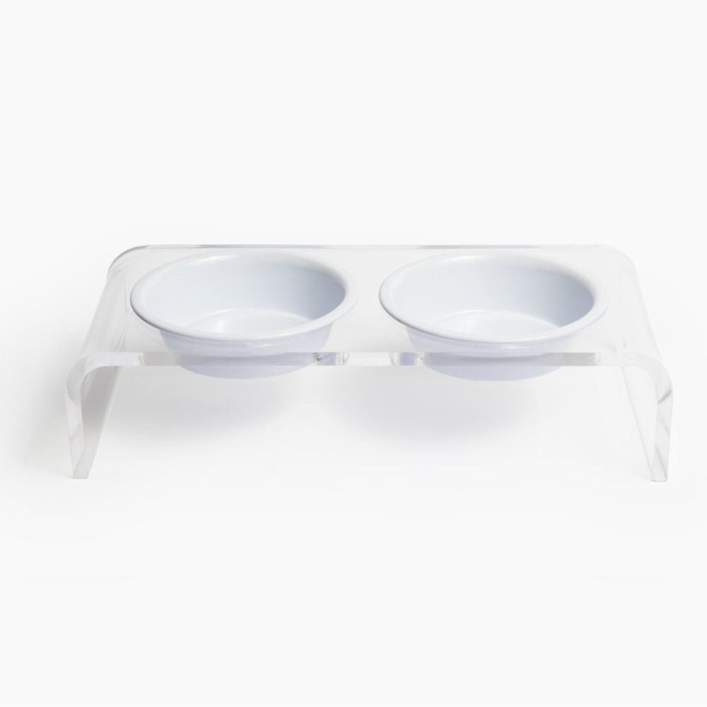 Small Clear Double Pet Bowl Feeder with Color Bowls | Options