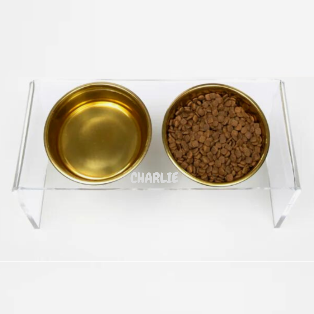 Personalized Double Feeder with Gold Bowls