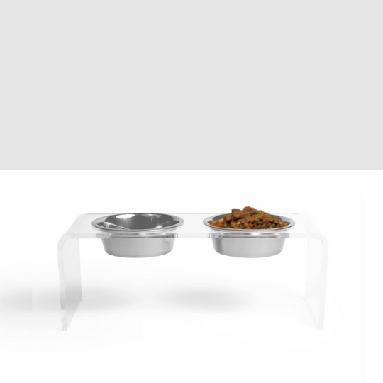 Medium Clear Double Pet Bowl Feeder with Silver Bowls | Options