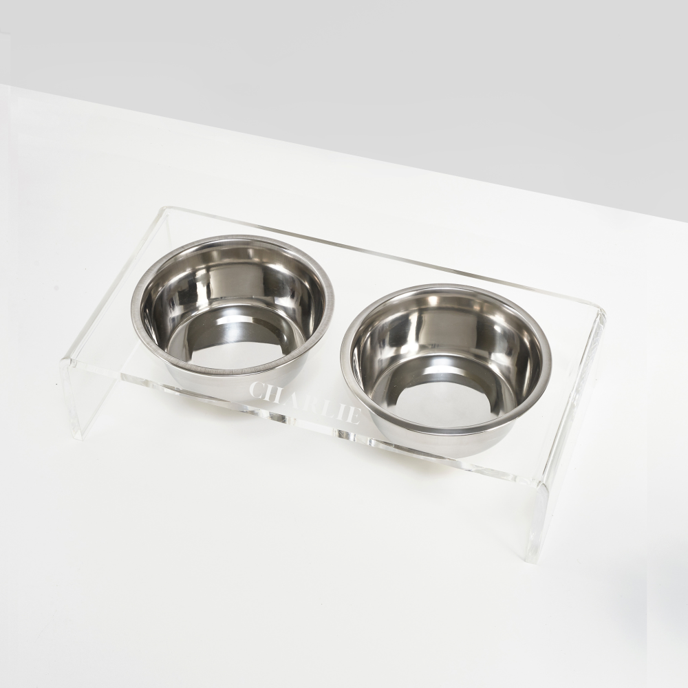 Personalized Double Feeder with Silver Bowls | Options