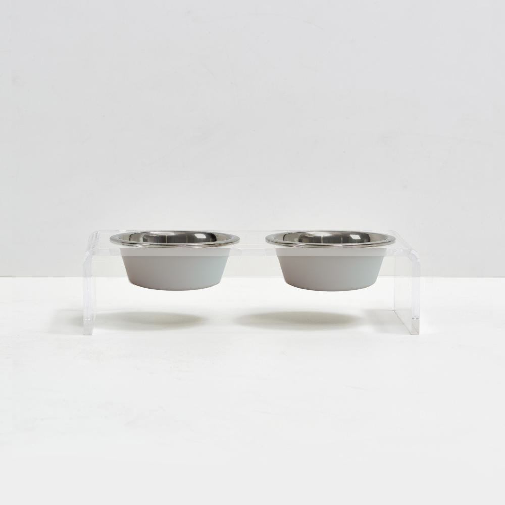 Clear Double Pet Bowl Feeder with 2 Tone Bowls | Options