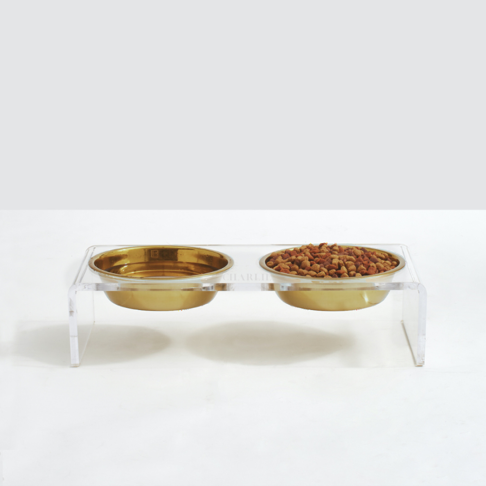 Personalized Double Feeder with Gold Bowls