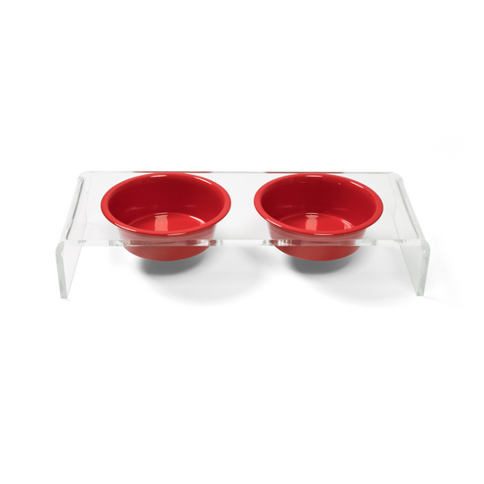 double dog red bowls with clear stand