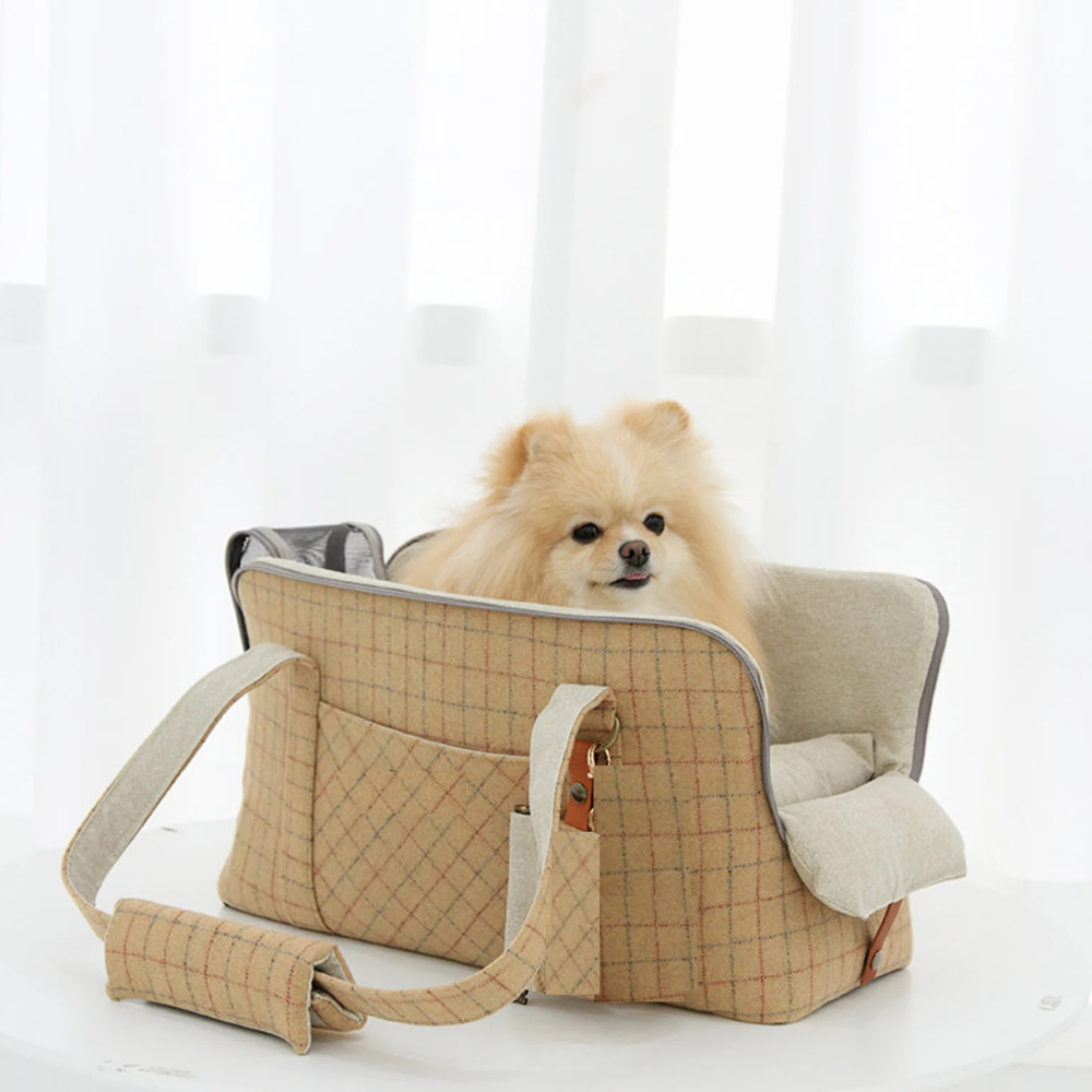 Wool Plaid Travel Pet Carrier