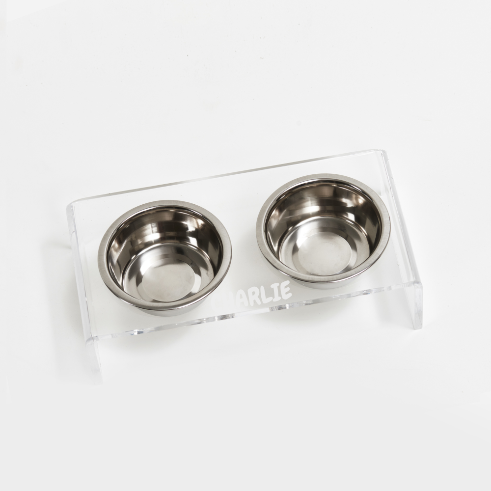 Personalized Double Feeder with Silver Bowls | Options