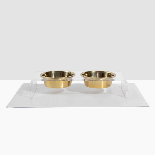 Small Clear Double Pet Bowl Feeder with Gold Bowls | Options