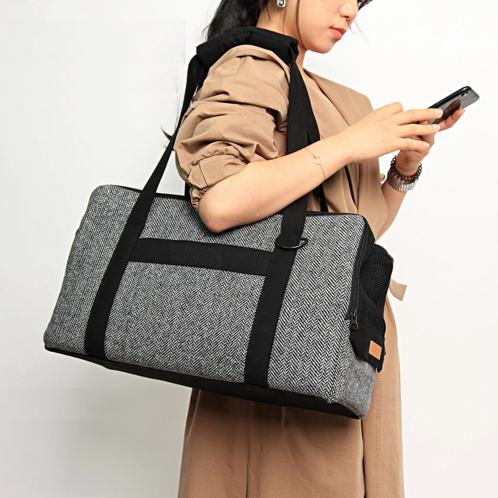 Wool Herringbone Zipper Pet Carrier
