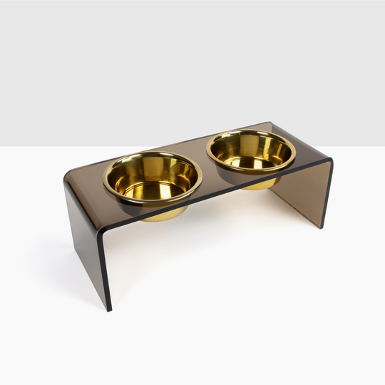 hiddin bronze brown lucite dog bowl feeder