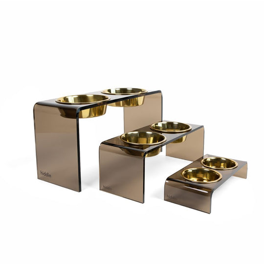 hiddin bronze brown lucite dog bowl feeder