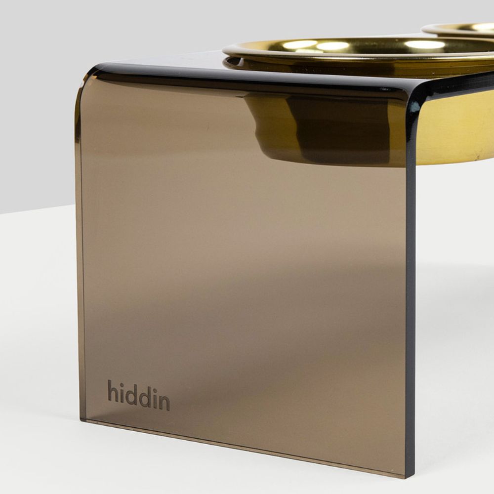 hiddin bronze brown lucite dog bowl feeder