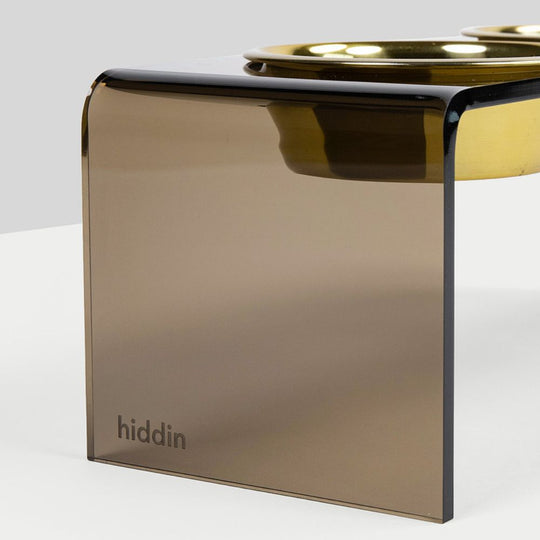 hiddin bronze brown lucite dog bowl feeder
