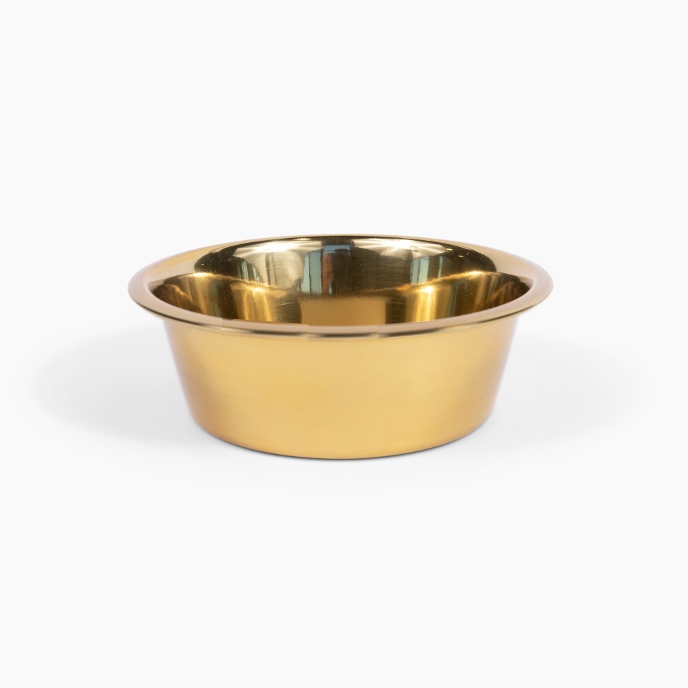 hiddin gold metal dog bowls