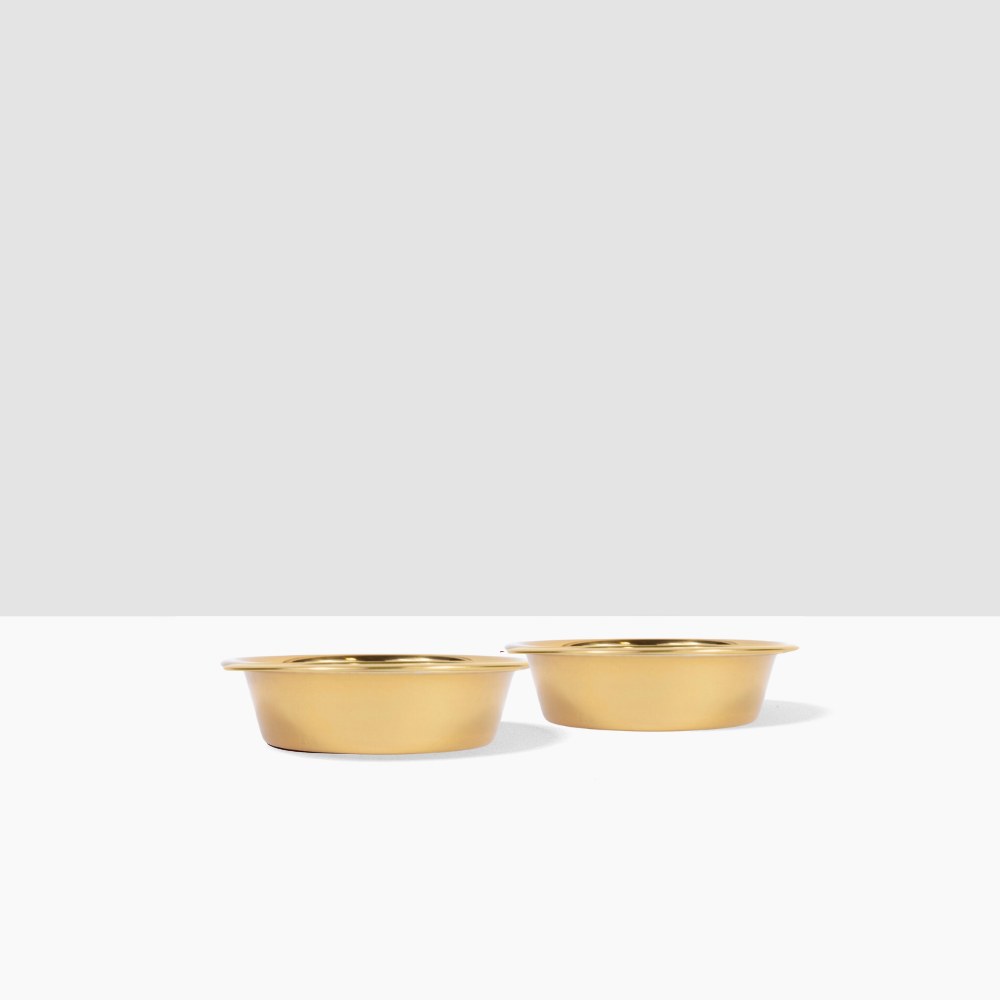 hiddin gold metal dog bowls