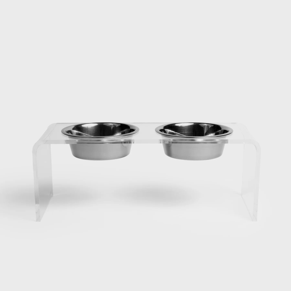 Medium Clear Double Pet Bowl Feeder with Silver Bowls | Options