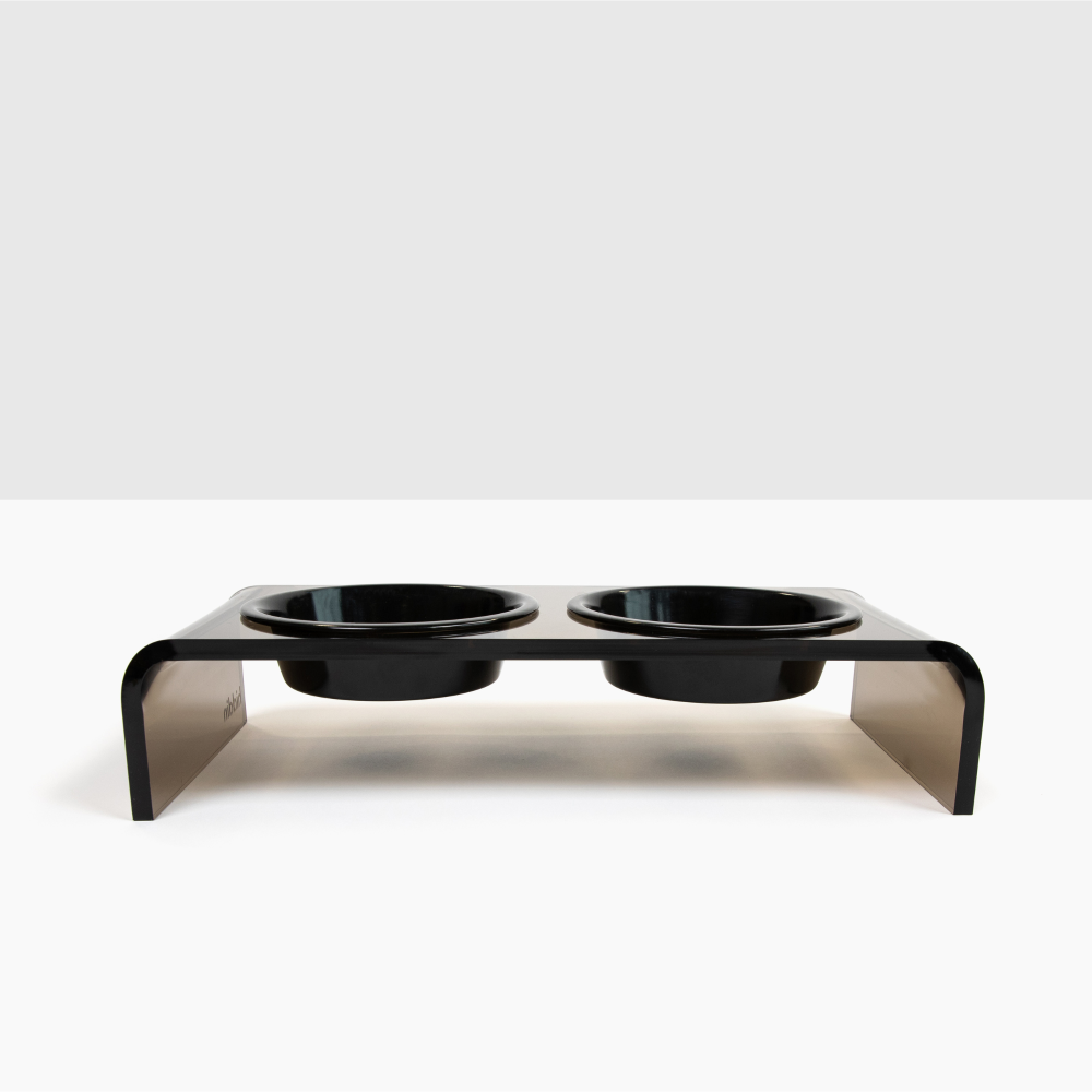 Double Pet Bowl Feeder with black Bowls