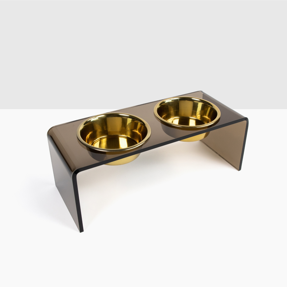 Medium Bronze Double Bowl Pet Feeder | Options