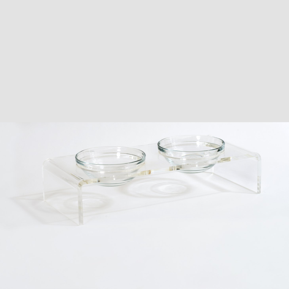 Clear Double Pet Bowl Feeder with Glass Bowls | Options