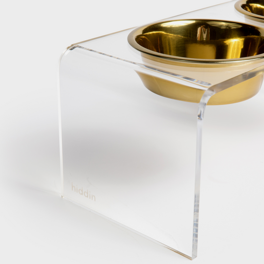 Medium Clear Double Pet Bowl Feeder with Gold Bowls | Options