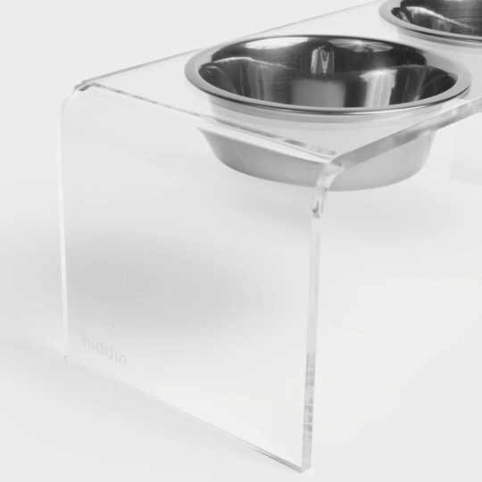 Medium Clear Double Pet Bowl Feeder with Silver Bowls | Options