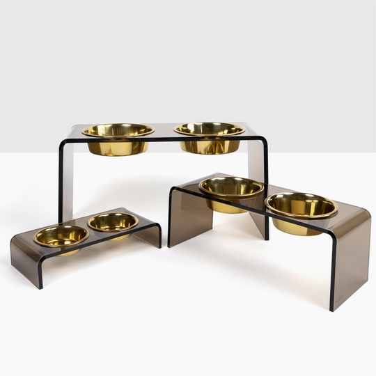 Set of Bronze Double Bowl Pet Feeder