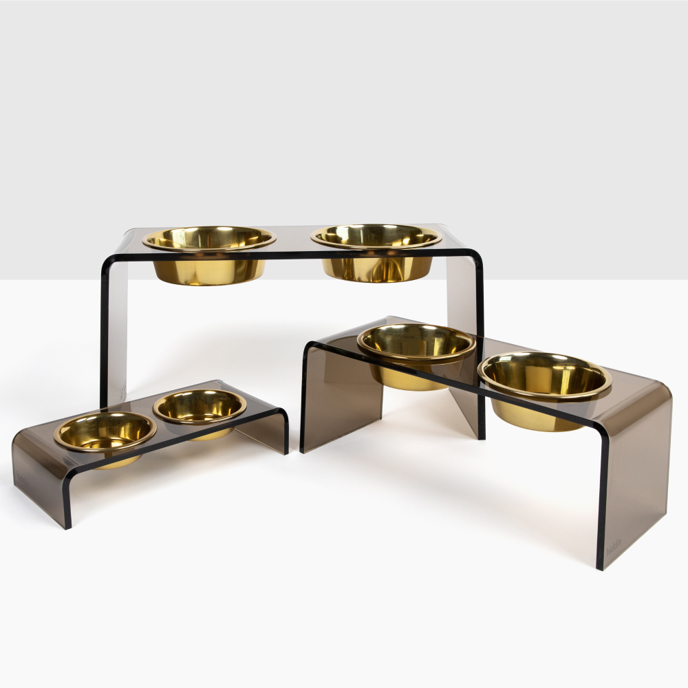 Small Bronze Double Bowl Pet Feeder | Options