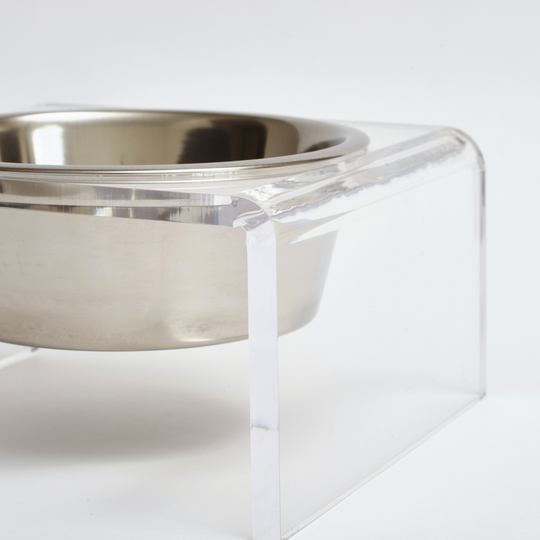 Clear Single Silver Bowl Feeder