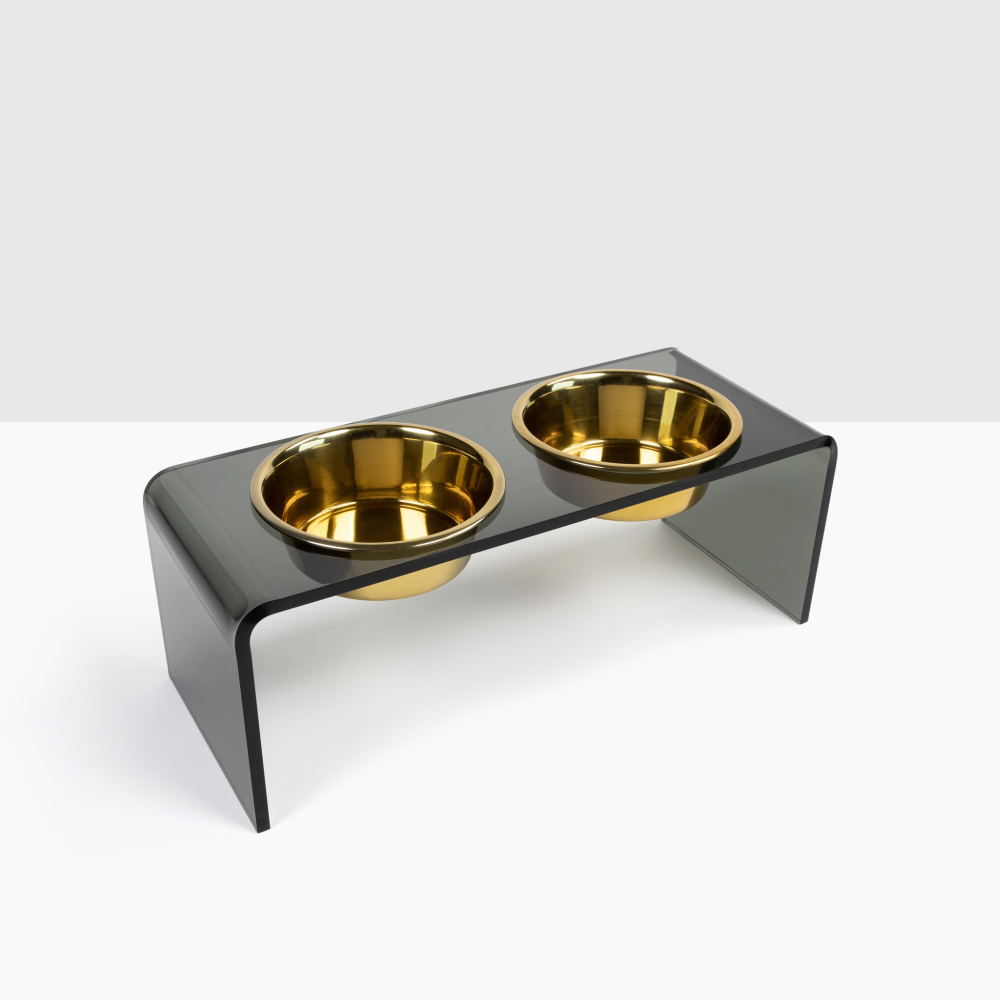 Medium Smoke Grey Double Bowl Feeder | Options