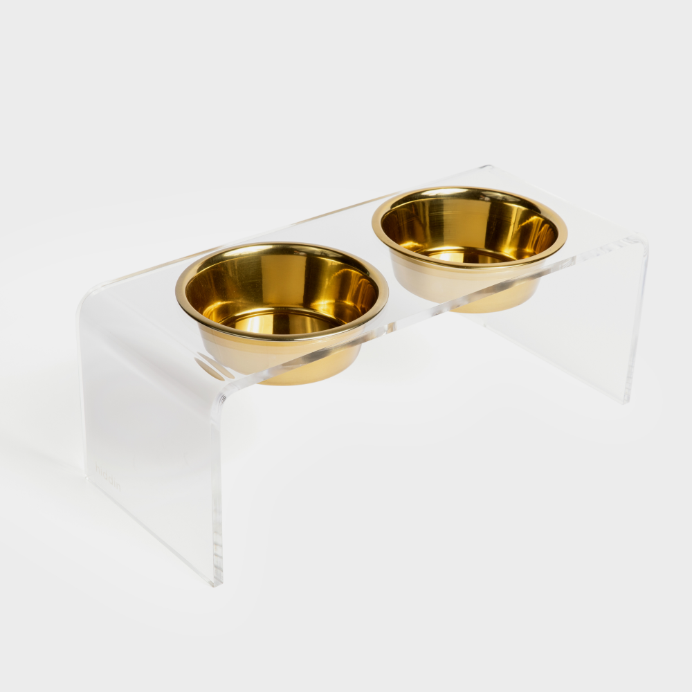 Medium Clear Double Pet Bowl Feeder with Gold Bowls | Options