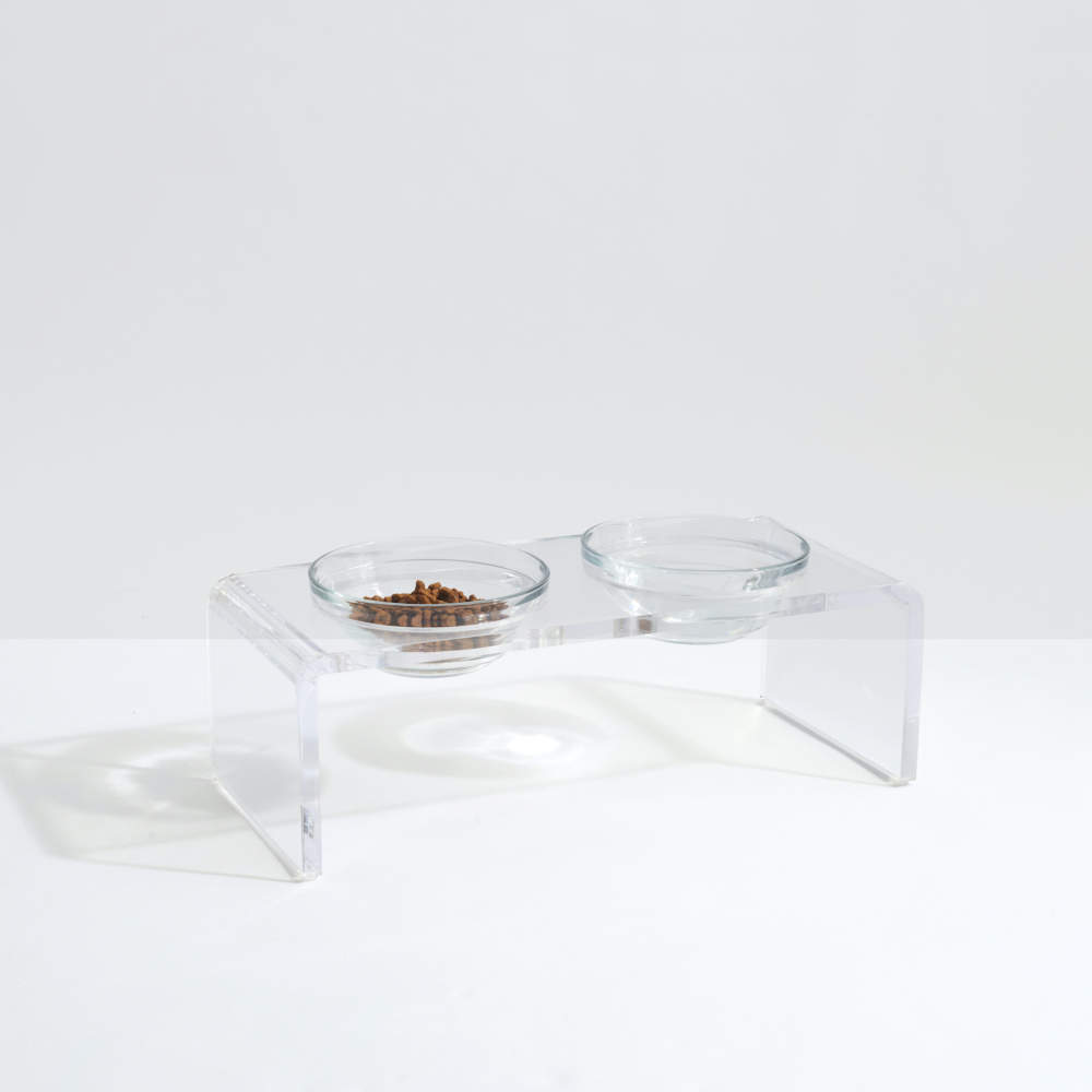 Clear Double Pet Bowl Feeder with Glass Bowls | Options