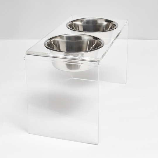 Tall Clear Double Pet Bowl Feeder with Silver Bowls