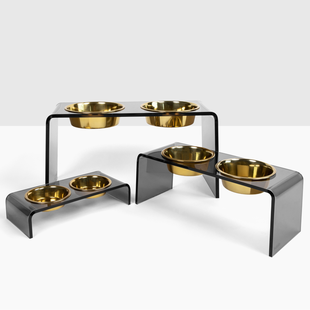 Medium Smoke Grey Double Bowl Feeder | Options