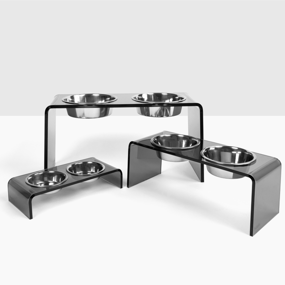 Tall Smoke Grey Double Bowl Feeder | Options