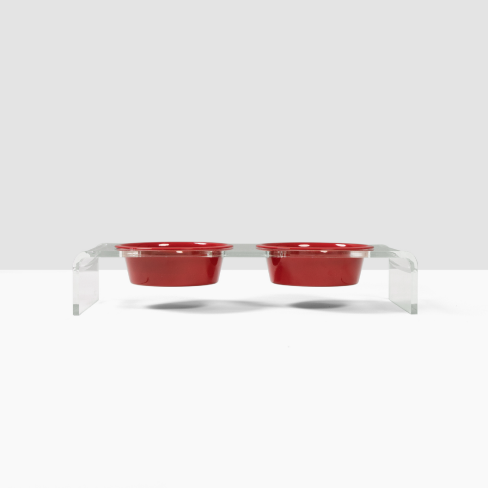 Small Clear Double Pet Bowl Feeder with Color Bowls | Options