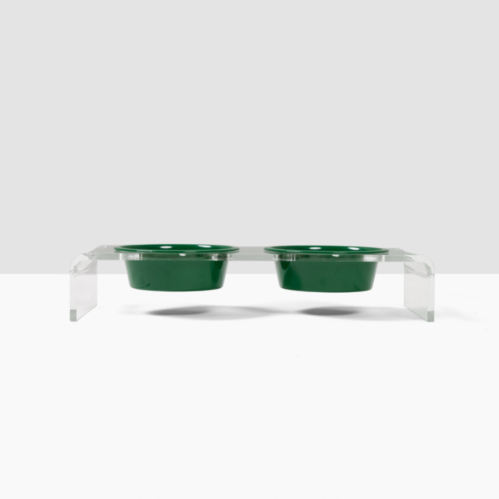 Small Clear Double Pet Bowl Feeder with Color Bowls | Options