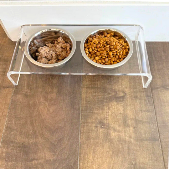 Small Clear Double Pet Bowl Feeder with Silver Bowls | Options