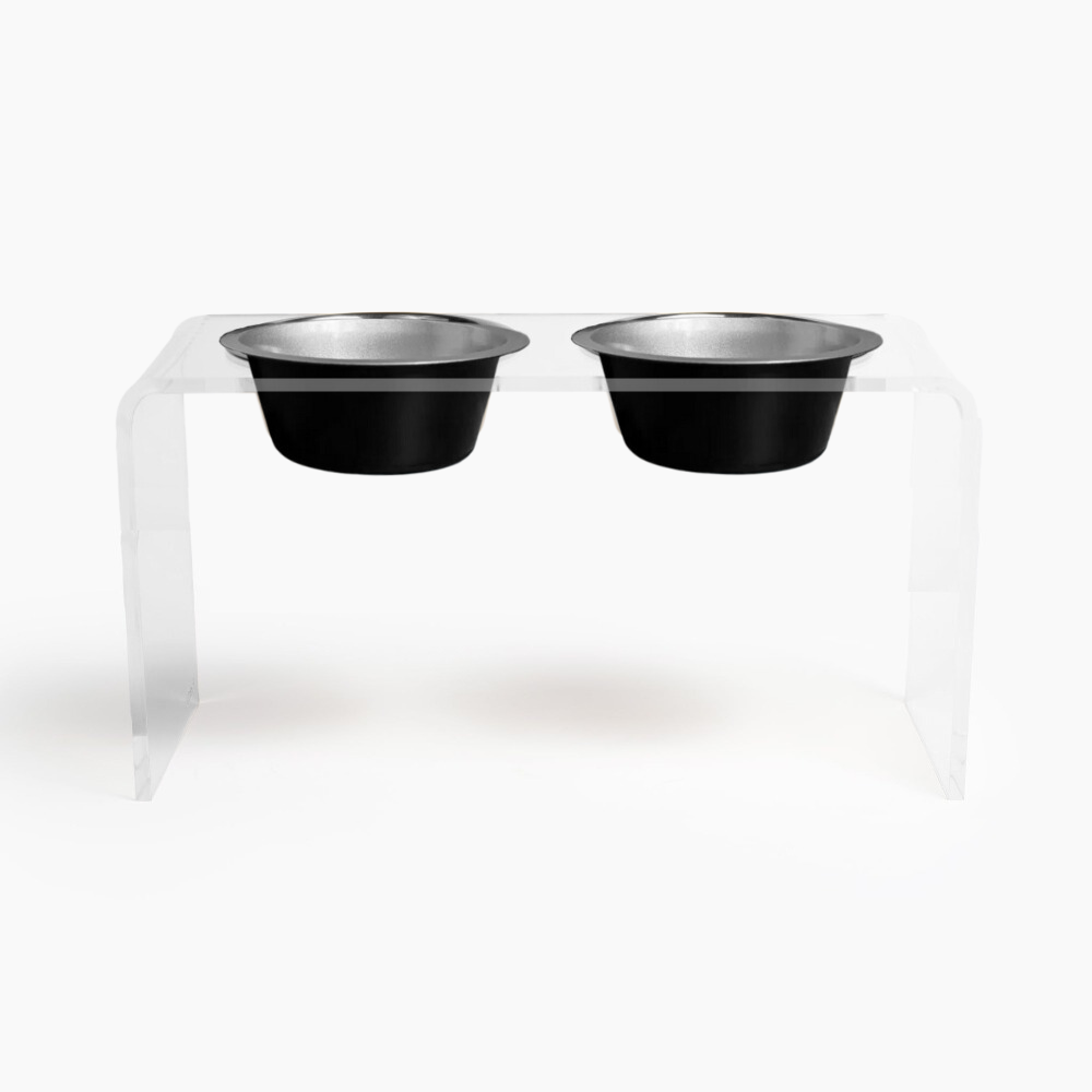 Tall Clear Double Pet Bowl Feeder with Glam Bowls | Options