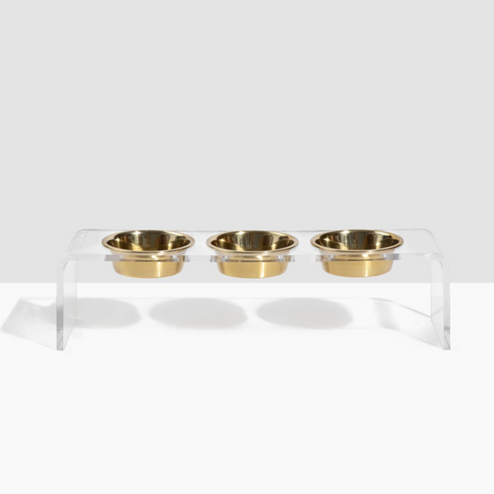 Medium Triple Dog Bowl Feeder with Gold Bowls