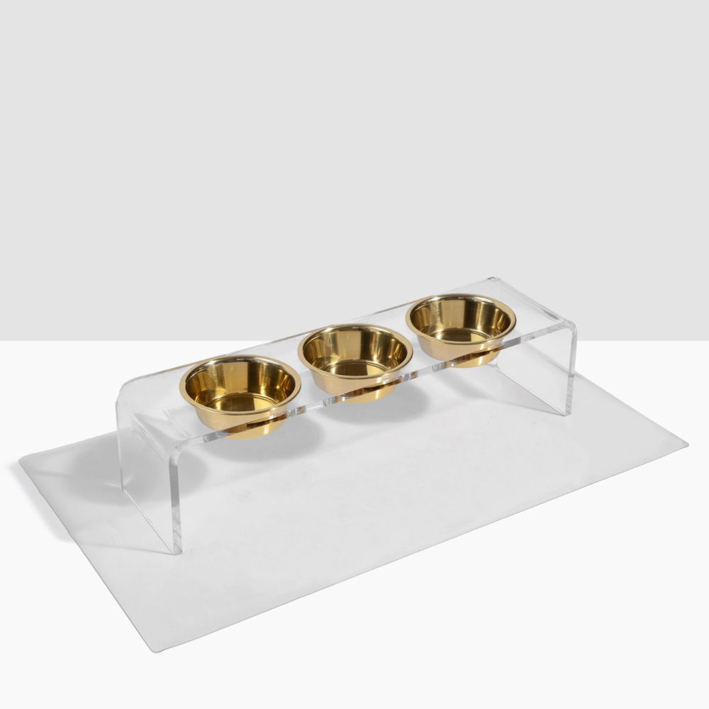 Medium Triple Dog Bowl Feeder with Gold Bowls