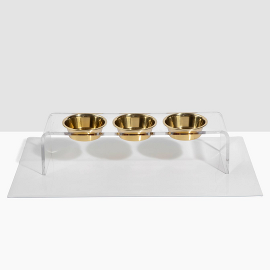 Medium Triple Dog Bowl Feeder with Gold Bowls