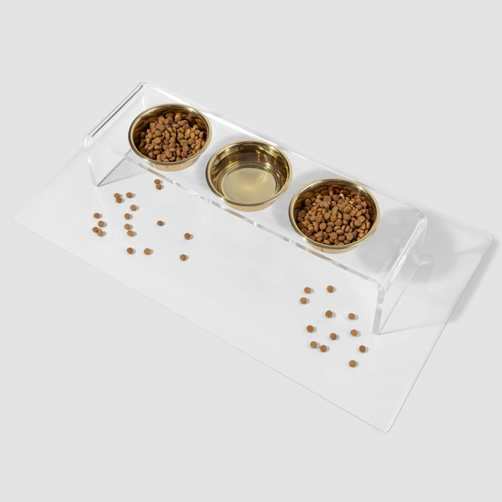 Medium Triple Dog Bowl Feeder with Gold Bowls