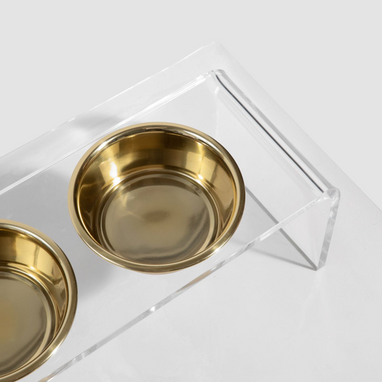 Medium Triple Dog Bowl Feeder with Gold Bowls