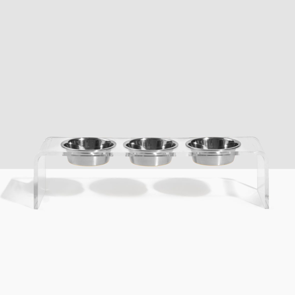 Medium Triple Dog Bowl Feeder with Silver Bowls